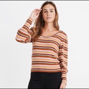 Madewell Striped Scoop Neck Long Puff Sleeve Knit Top Multi Color‎ Size L